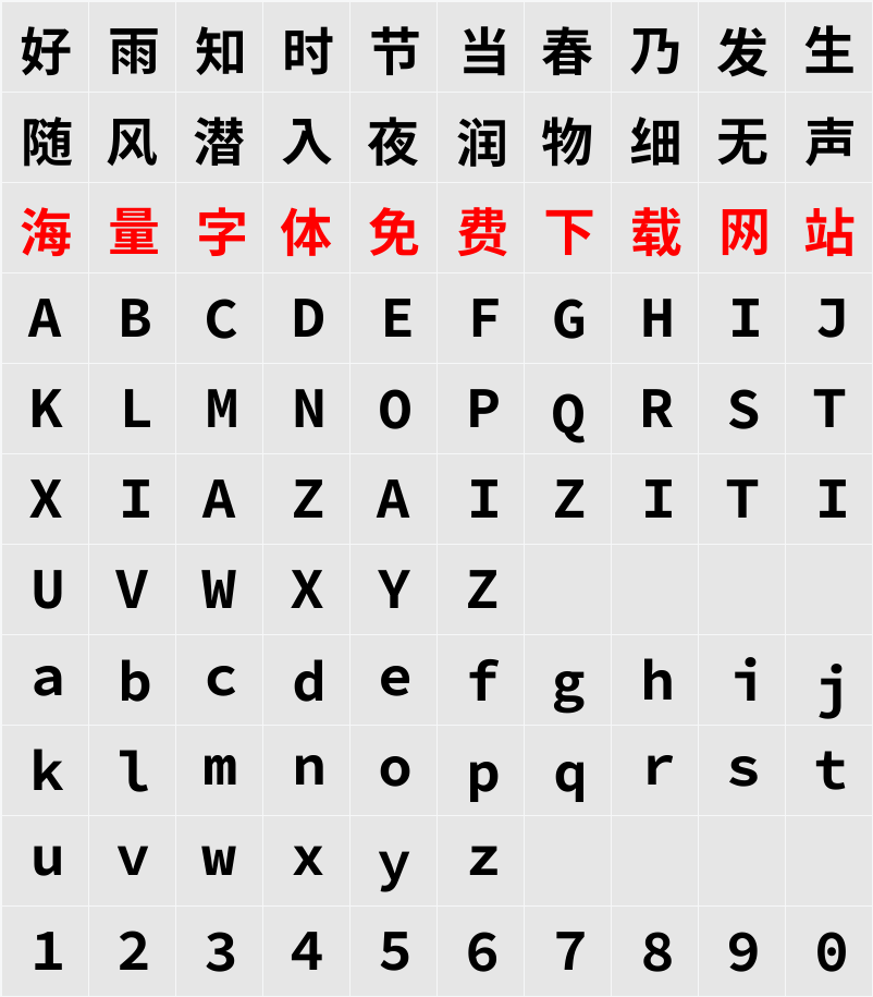 尙古等寬 字符映射表