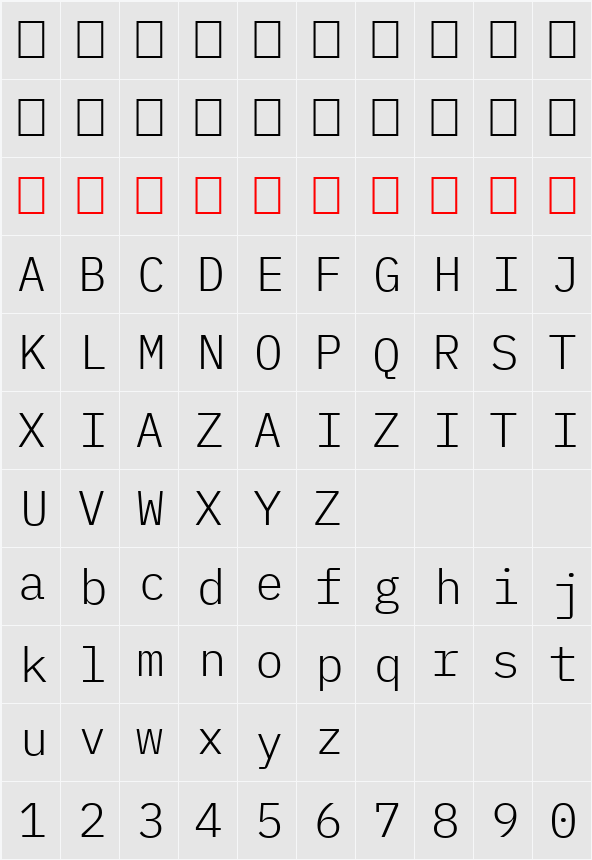 IBM Plex Mono Light 字符映射表