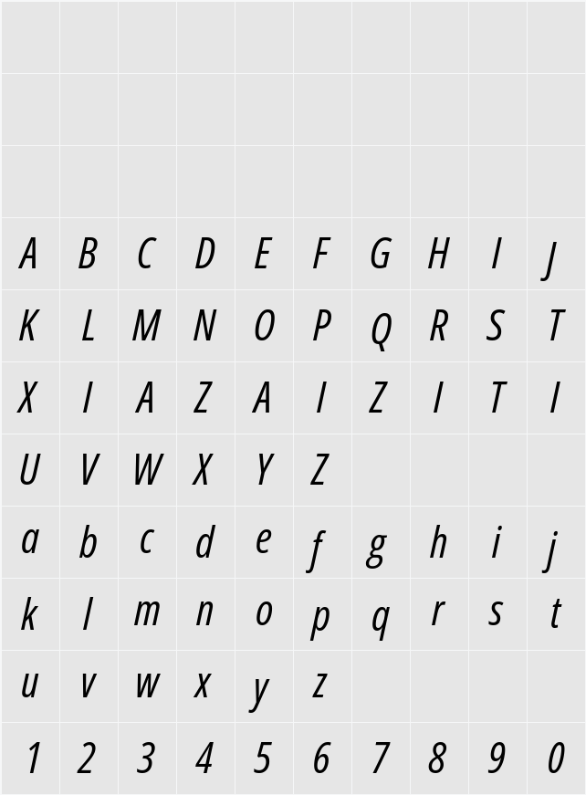Open Sans Condensed 字符映射表