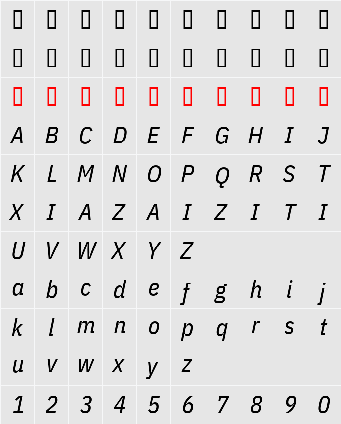 IBM Plex Sans Cond Text 字符映射表