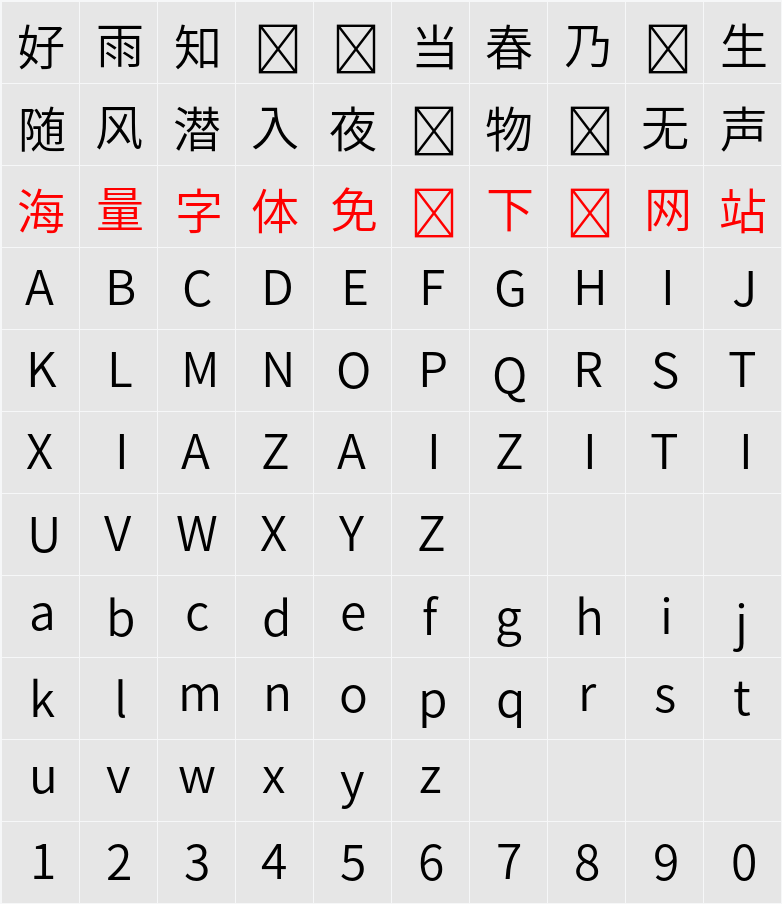 본고딕 KR Normal 字符映射表