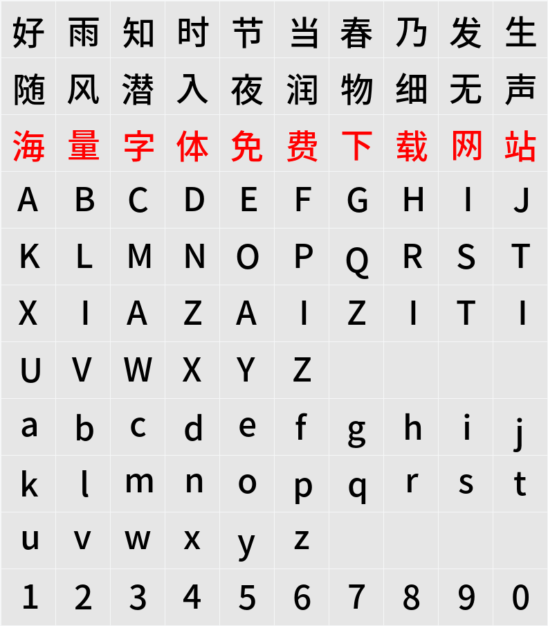 源ノ角ゴシック Medium 字符映射表