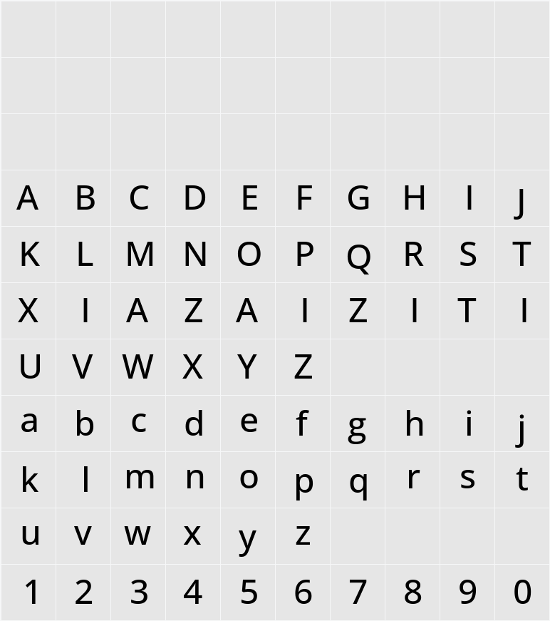 Open Sans Medium 字符映射表