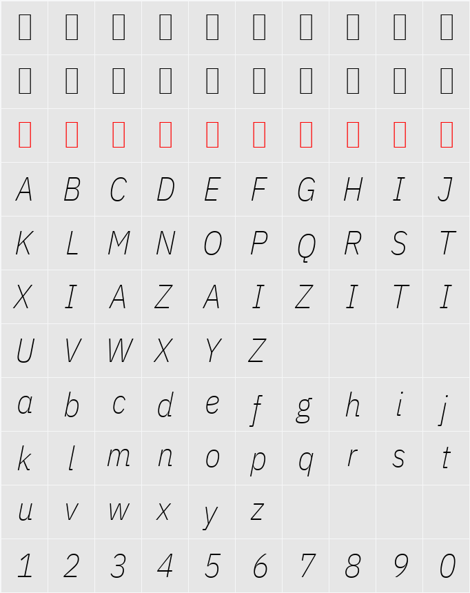 IBM Plex Sans Cond ExtLt 字符映射表