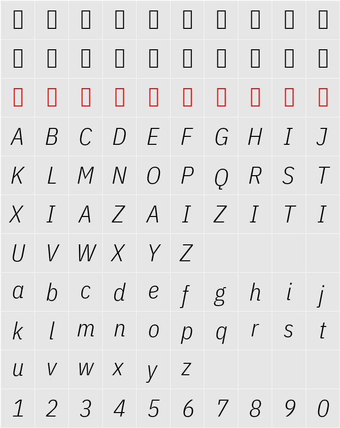 IBM Plex Sans Cond Light 字符映射表