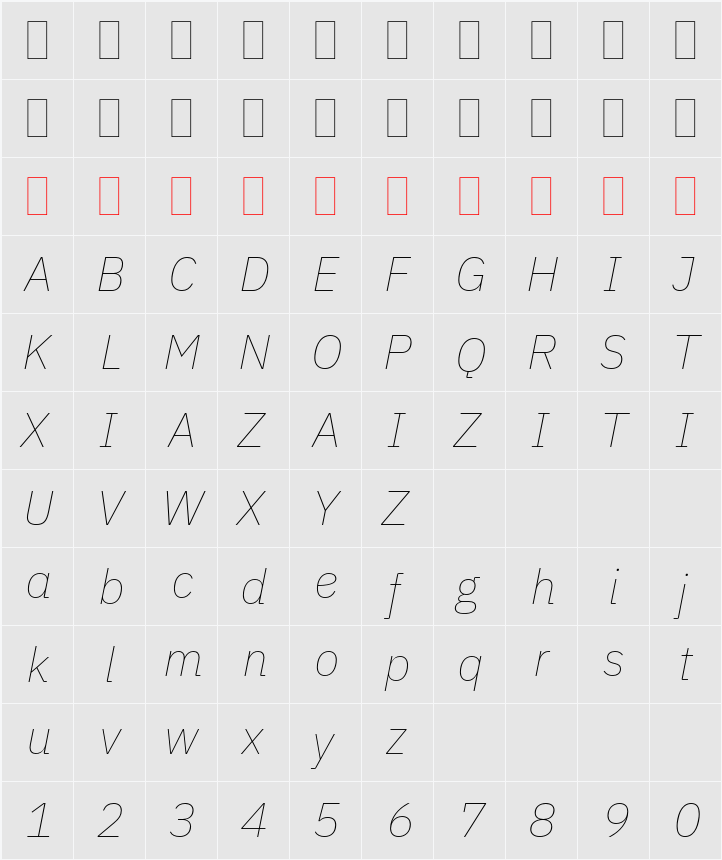 IBM Plex Sans Thin 字符映射表