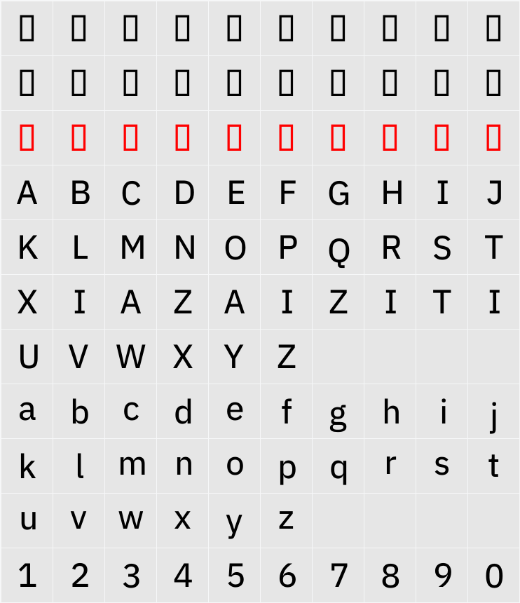 IBM Plex Sans KR Text 字符映射表