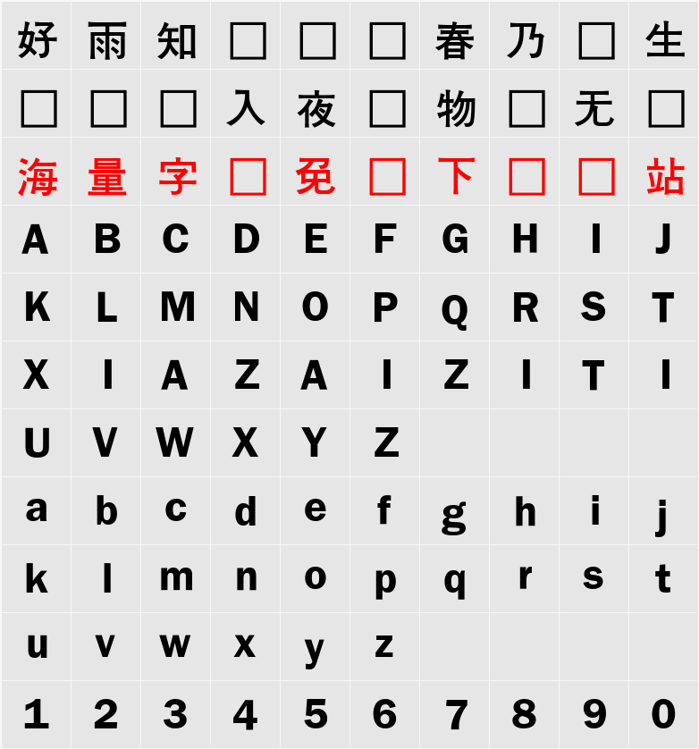 은 돋움 字符映射表