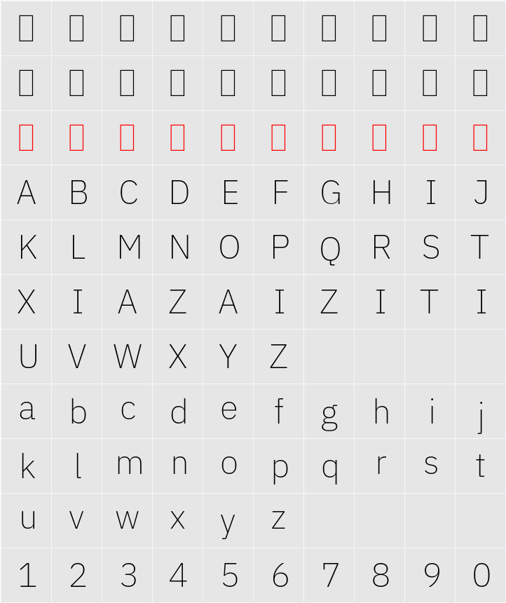 IBM Plex Sans ExtLt 字符映射表