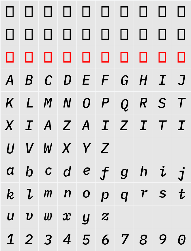 IBM Plex Mono Medm 字符映射表