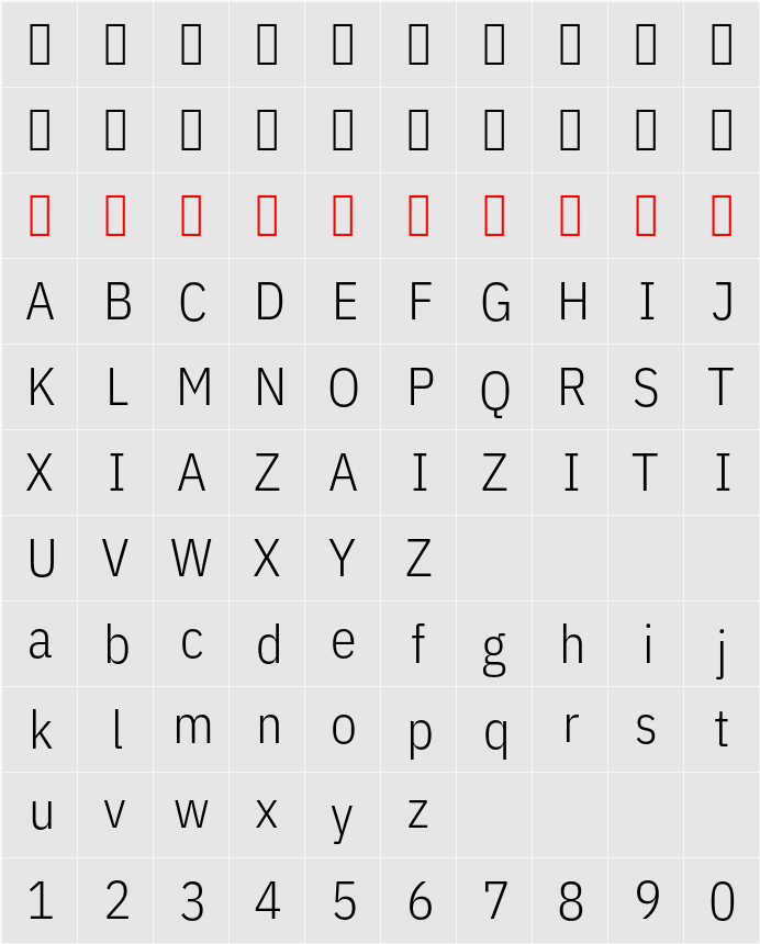 IBM Plex Sans Cond Light 字符映射表