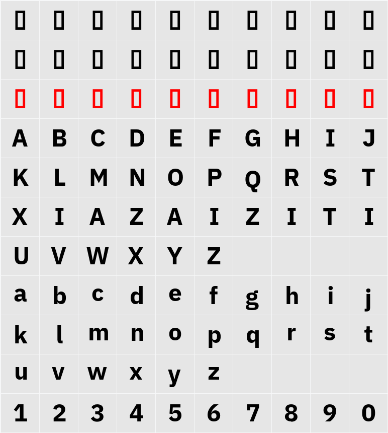 IBM Plex Sans Hebrew 字符映射表