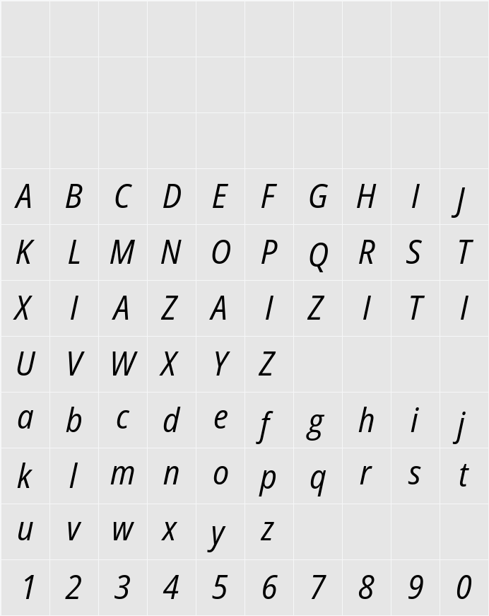 Open Sans SemiCondensed 字符映射表