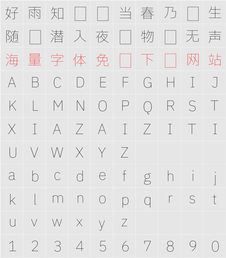 IBM Plex Sans JP Thin 字符映射表