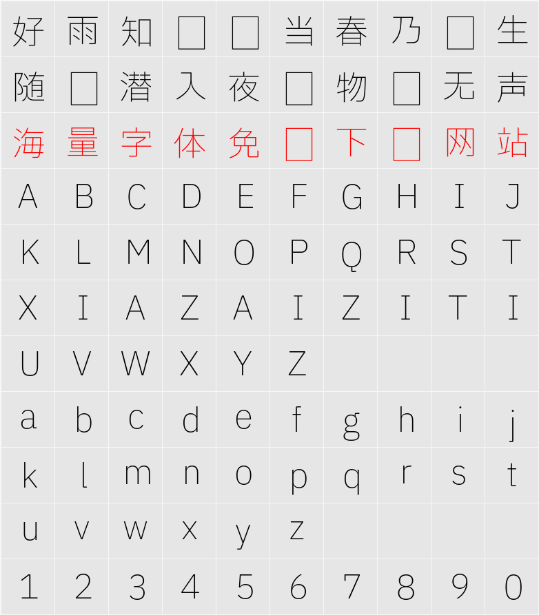 IBM Plex Sans JP ExtLt 字符映射表