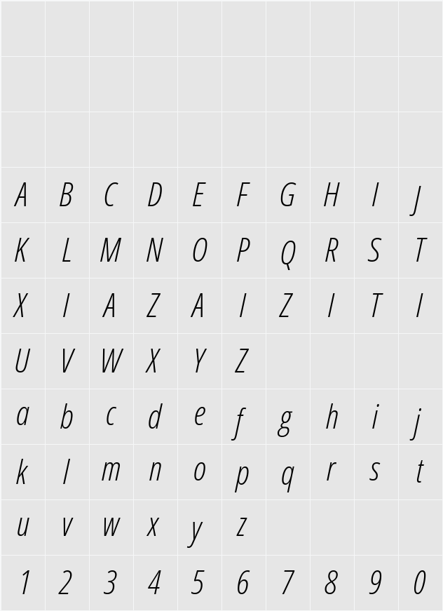 Open Sans Condensed Light 字符映射表