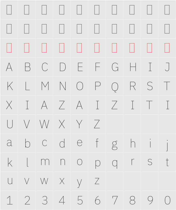 IBM Plex Sans Thin 字符映射表