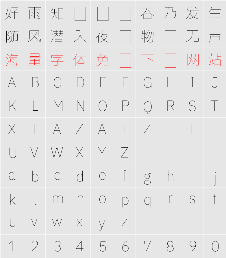 IBM Plex Sans TC Thin 字符映射表