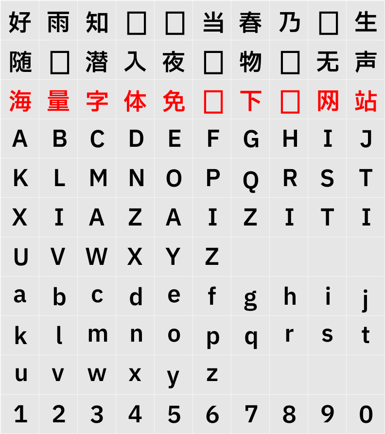 IBM Plex Sans JP SmBld 字符映射表