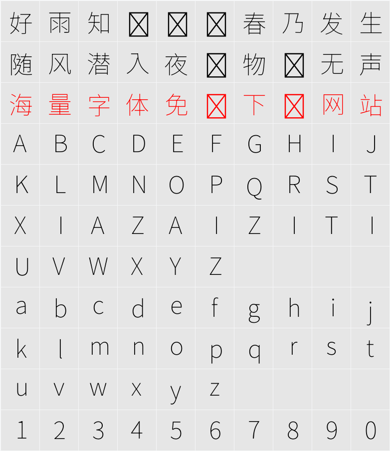 Source Han Sans TW VF 字符映射表