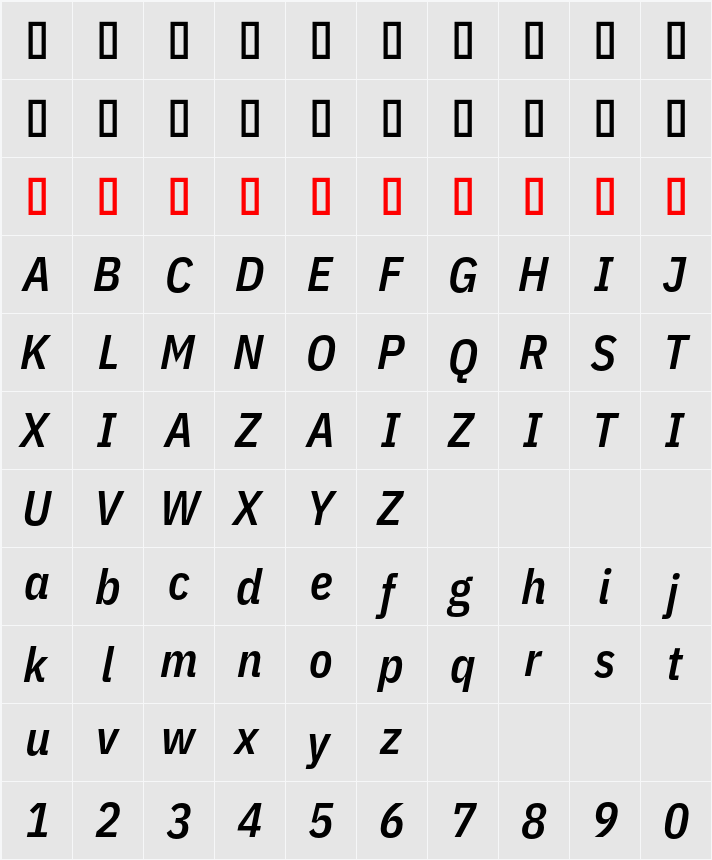 IBM Plex Sans Cond SmBld 字符映射表