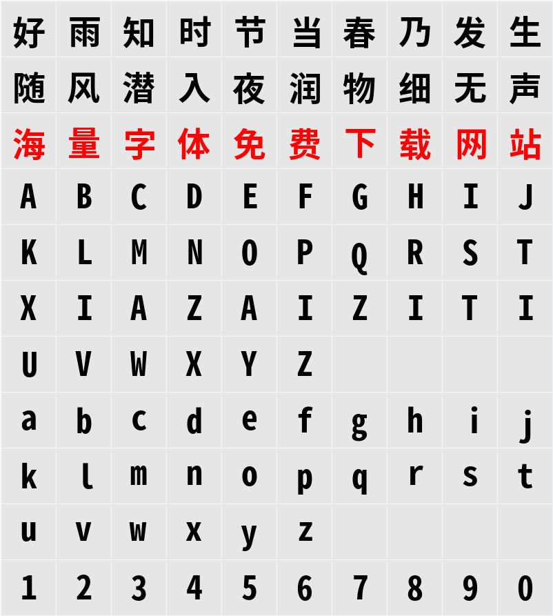 Noto Sans Mono CJK KR 字符映射表