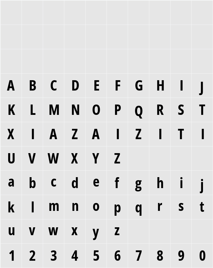 Open Sans Condensed 字符映射表