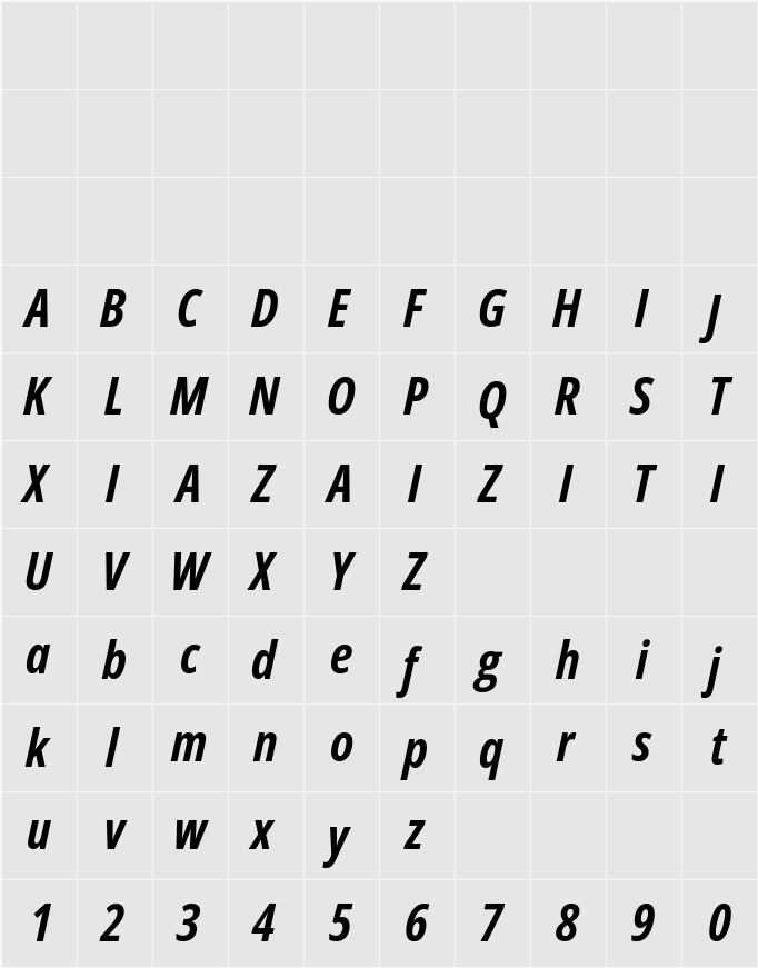Open Sans Condensed 字符映射表