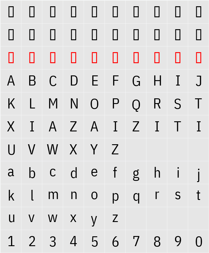 IBM Plex Sans Cond 字符映射表