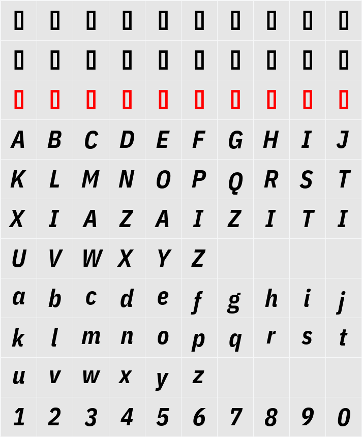 IBM Plex Sans Cond 字符映射表