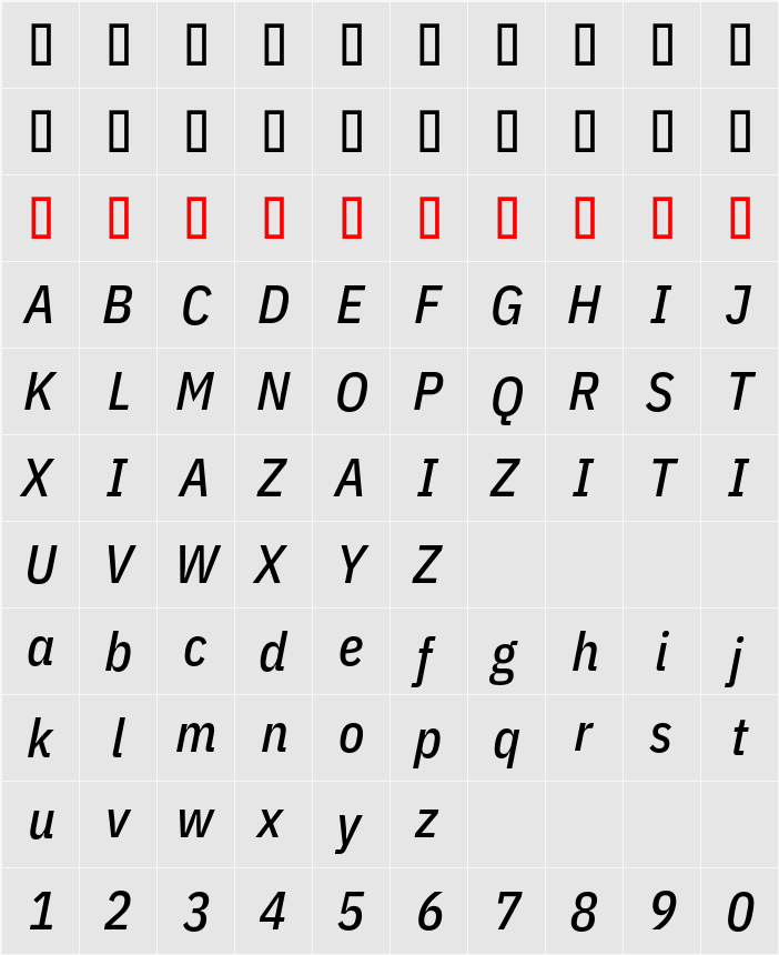 IBM Plex Sans Cond Medm 字符映射表