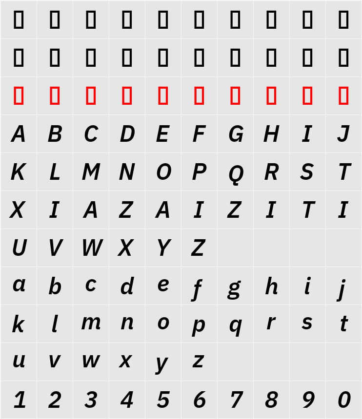 IBM Plex Sans SmBld 字符映射表