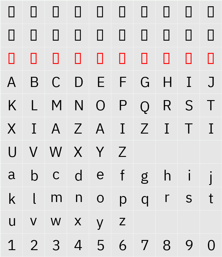 IBM Plex Sans Arabic 字符映射表