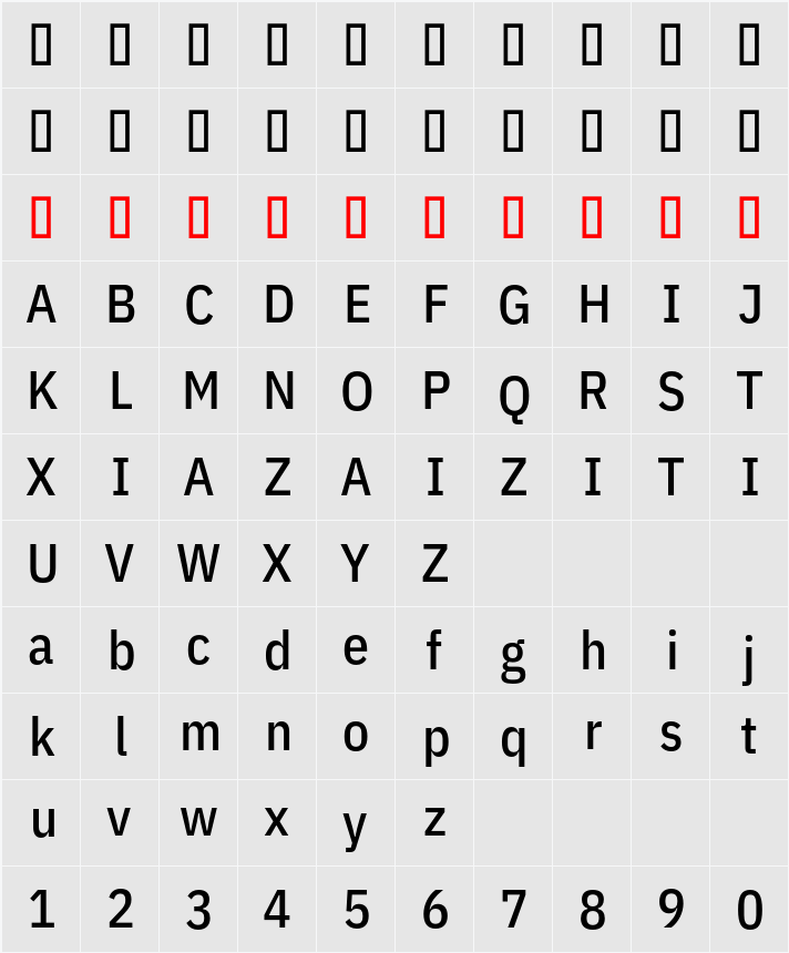 IBM Plex Sans Cond Medm 字符映射表