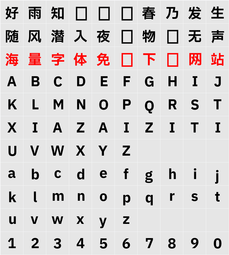IBM Plex Sans TC 字符映射表