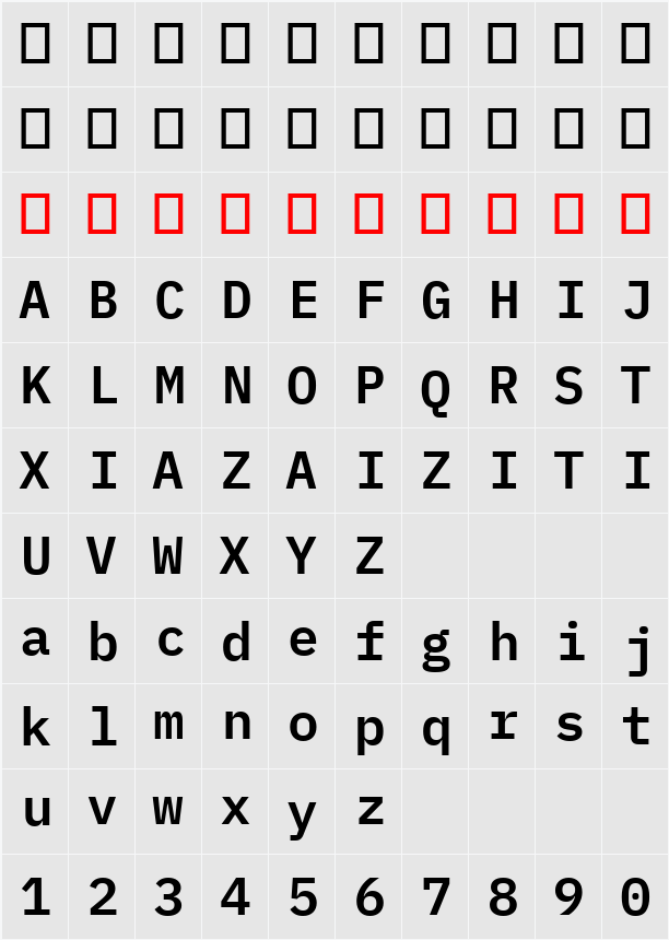 IBM Plex Mono SmBld 字符映射表