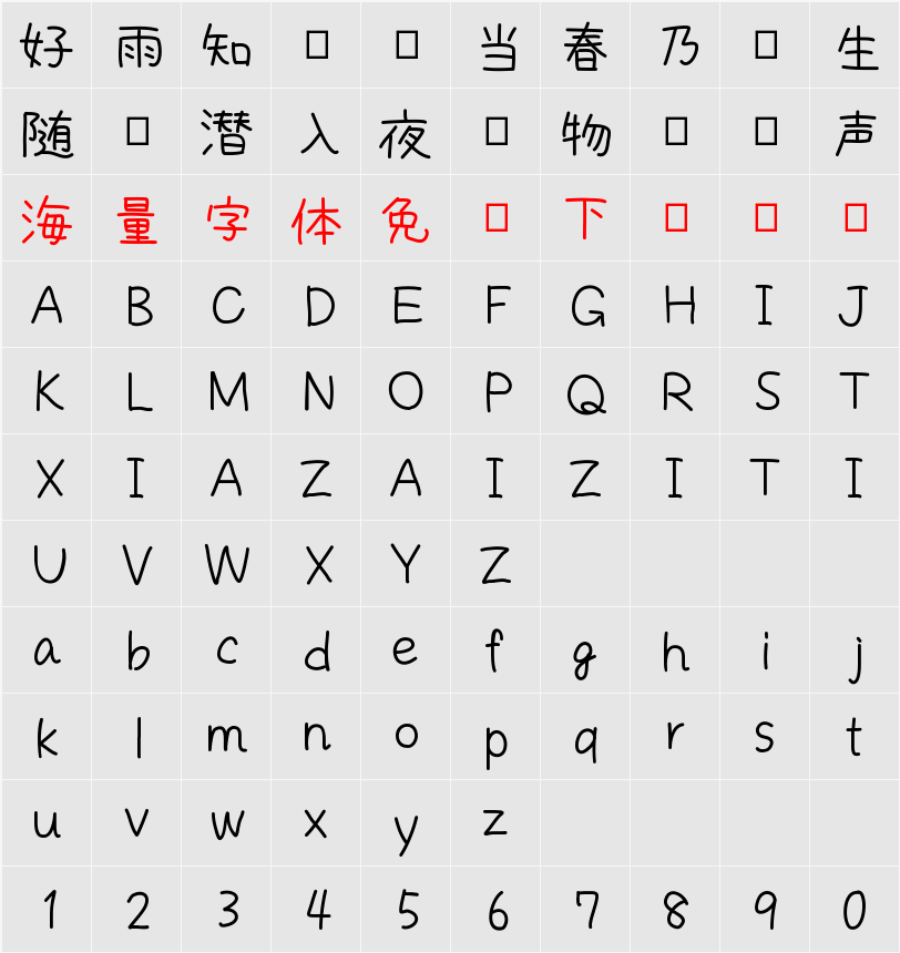 073 TEGUSE  Kanaka Font 字符映射表