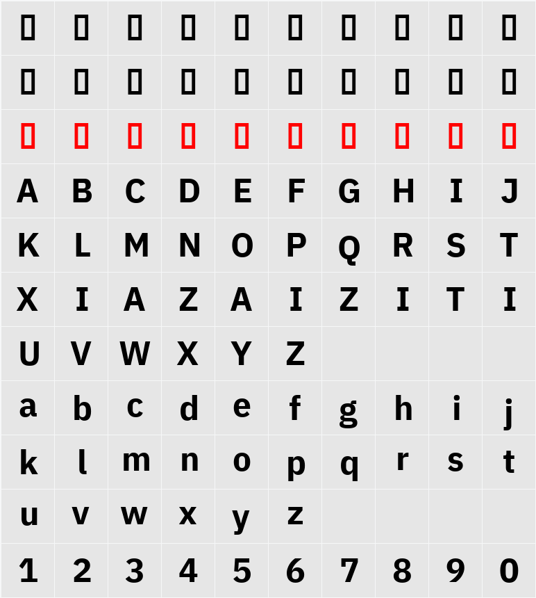 IBM Plex Sans Arabic 字符映射表
