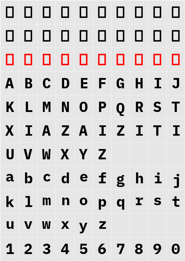 IBM Plex Mono 字符映射表