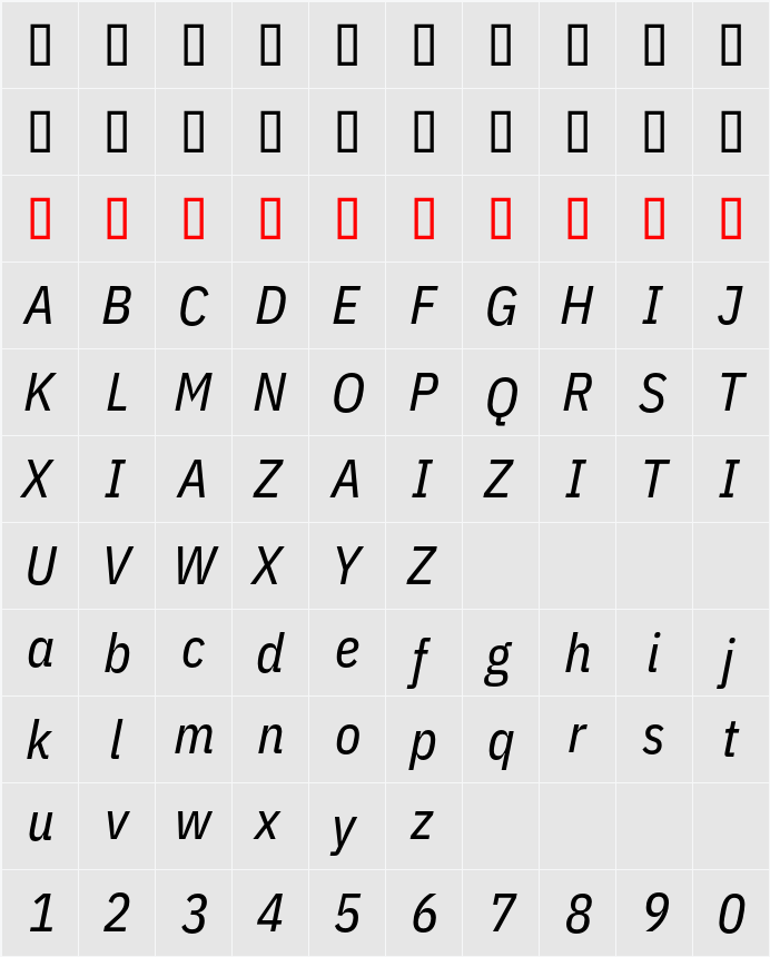 IBM Plex Sans Cond Text 字符映射表