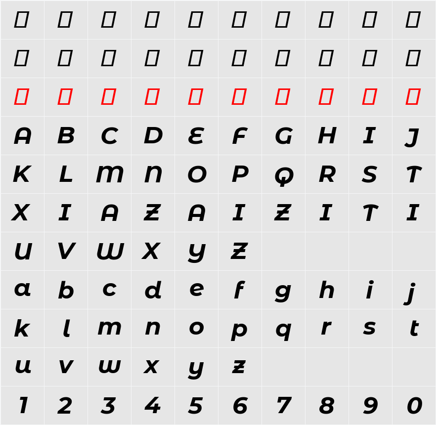 Montserrat Alternates 字符映射表
