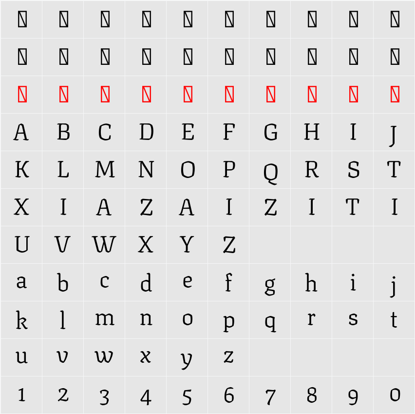 Texturina 48pt Light 字符映射表