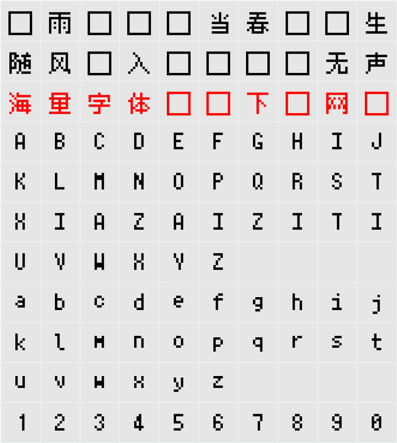 Ark Pixel 10px monospaced zh_cn 字符映射表