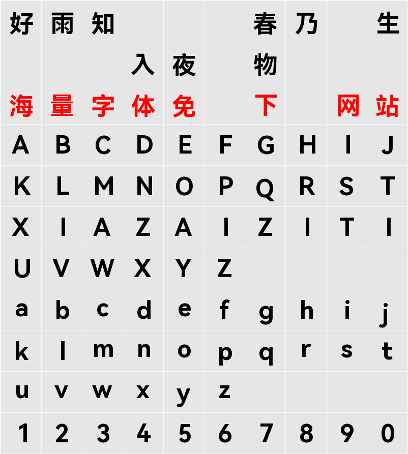 HarmonyOS Sans TC 字符映射表