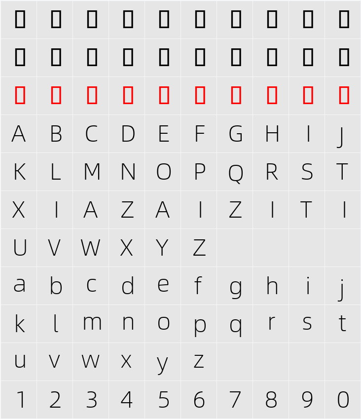 Alibaba Sans Light 字符映射表