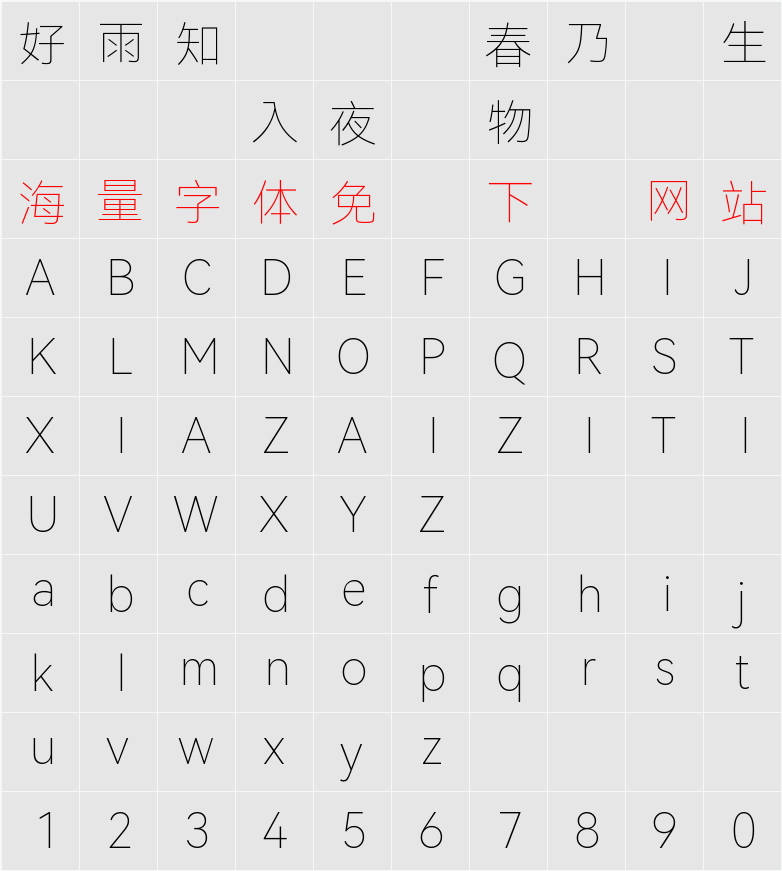 HarmonyOS Sans TC Thin 字符映射表