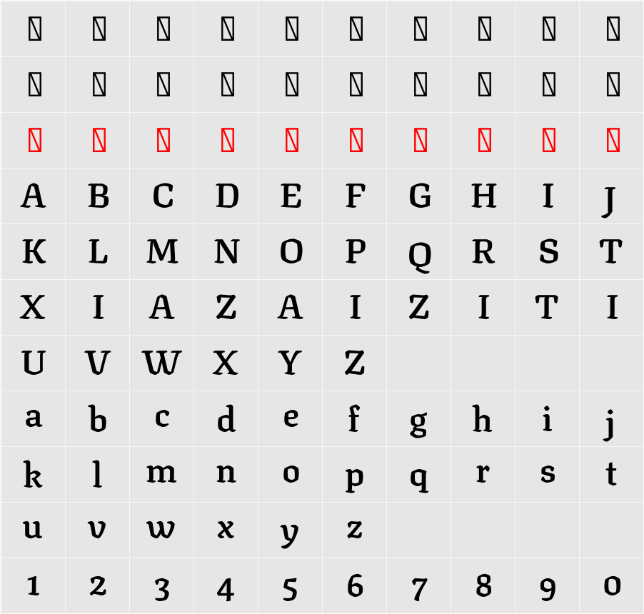 Texturina SemiBold 字符映射表