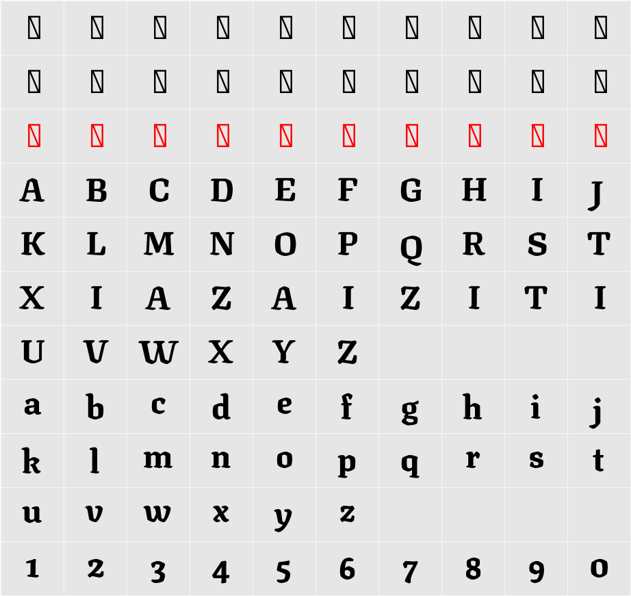 Texturina 20pt ExtraBold 字符映射表