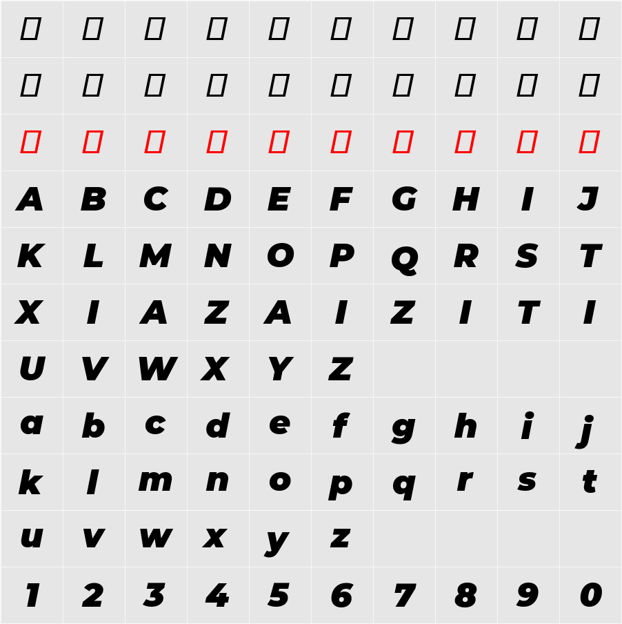 Montserrat Black 字符映射表