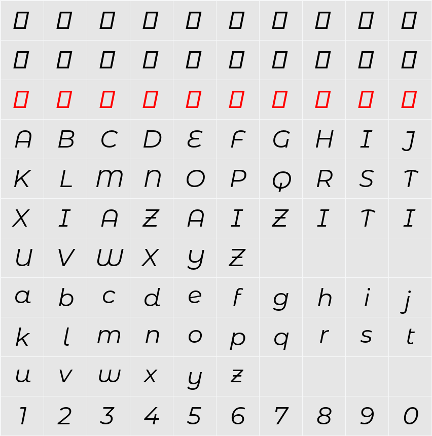 Montserrat Alternates 字符映射表